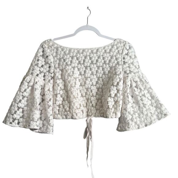 Milly Lydia Floral-Embroidered Lace Crop Top Women's S White Bell Sleeve Boho - Picture 2 of 8